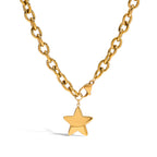 18K Gold Chunky Cable Chain Star Pendant Statement Necklace