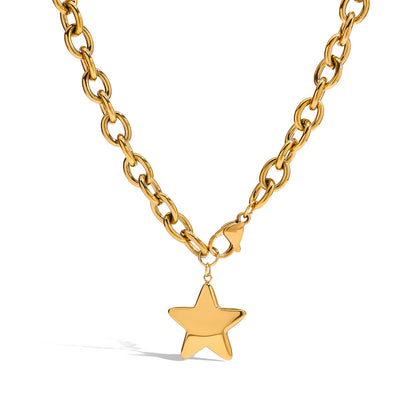 18K Gold Chunky Cable Chain Star Pendant Statement Necklace