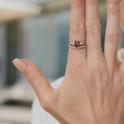 18K Gold Lavender Glow Februray Birthstone Dainty Stacking Ring