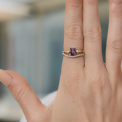 18K Gold Lavender Glow Februray Birthstone Dainty Stacking Ring