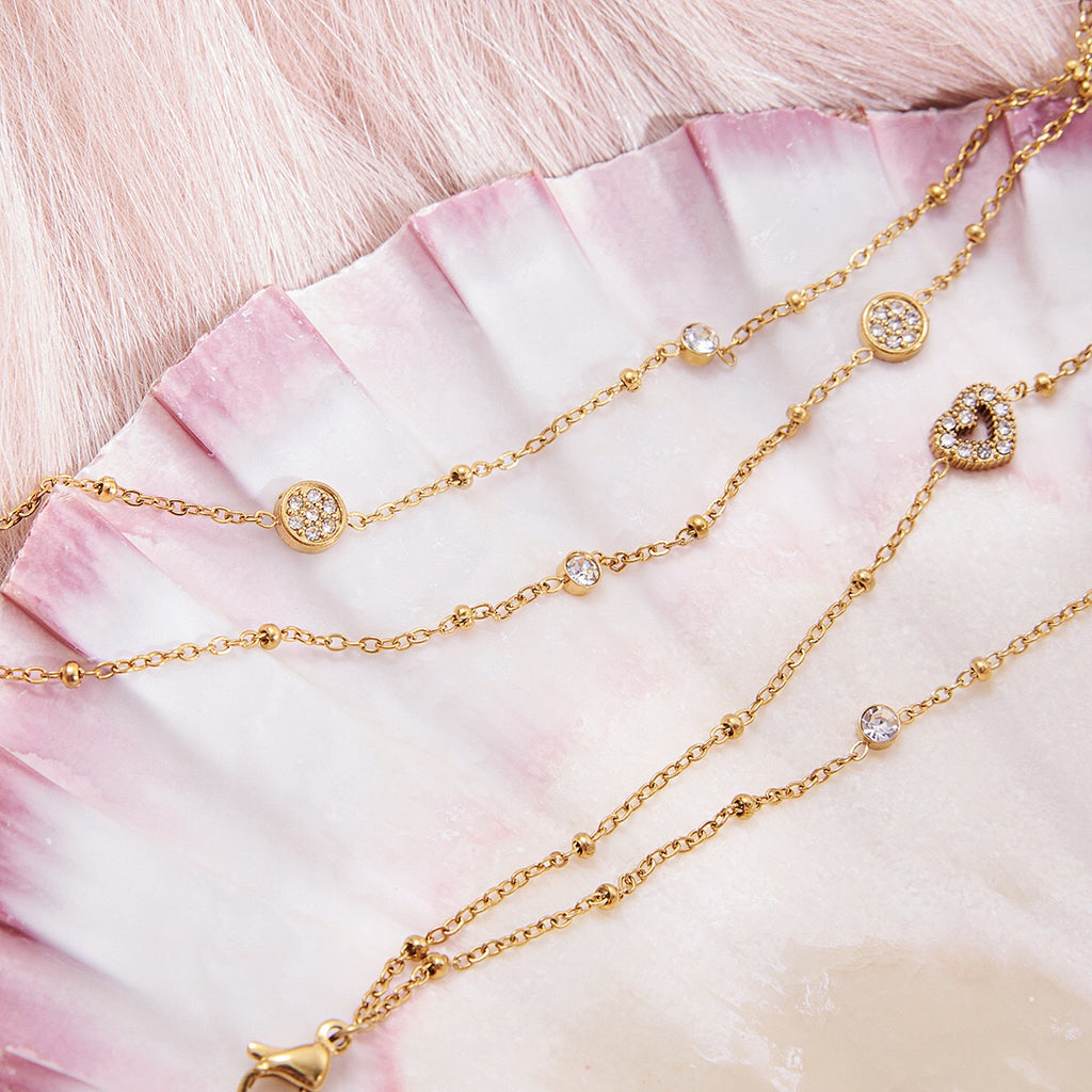 18K Gold Moonkiss Double Chain Heart Dainty Bracelet Stacks