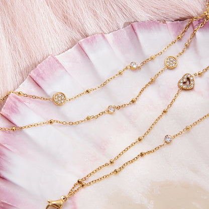 18K Gold Moonkiss Double Chain Heart Dainty Bracelet Stacks
