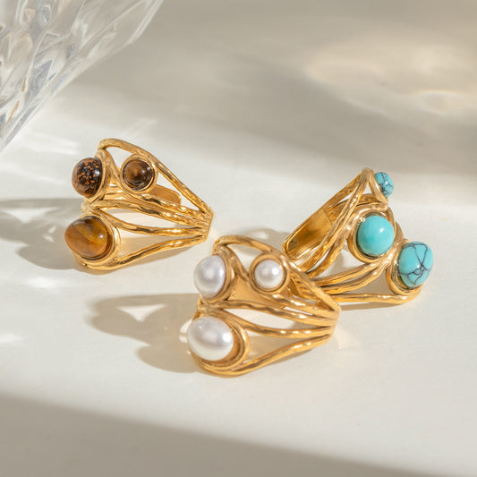 18K Gold Bold Gemstone Statement Ring