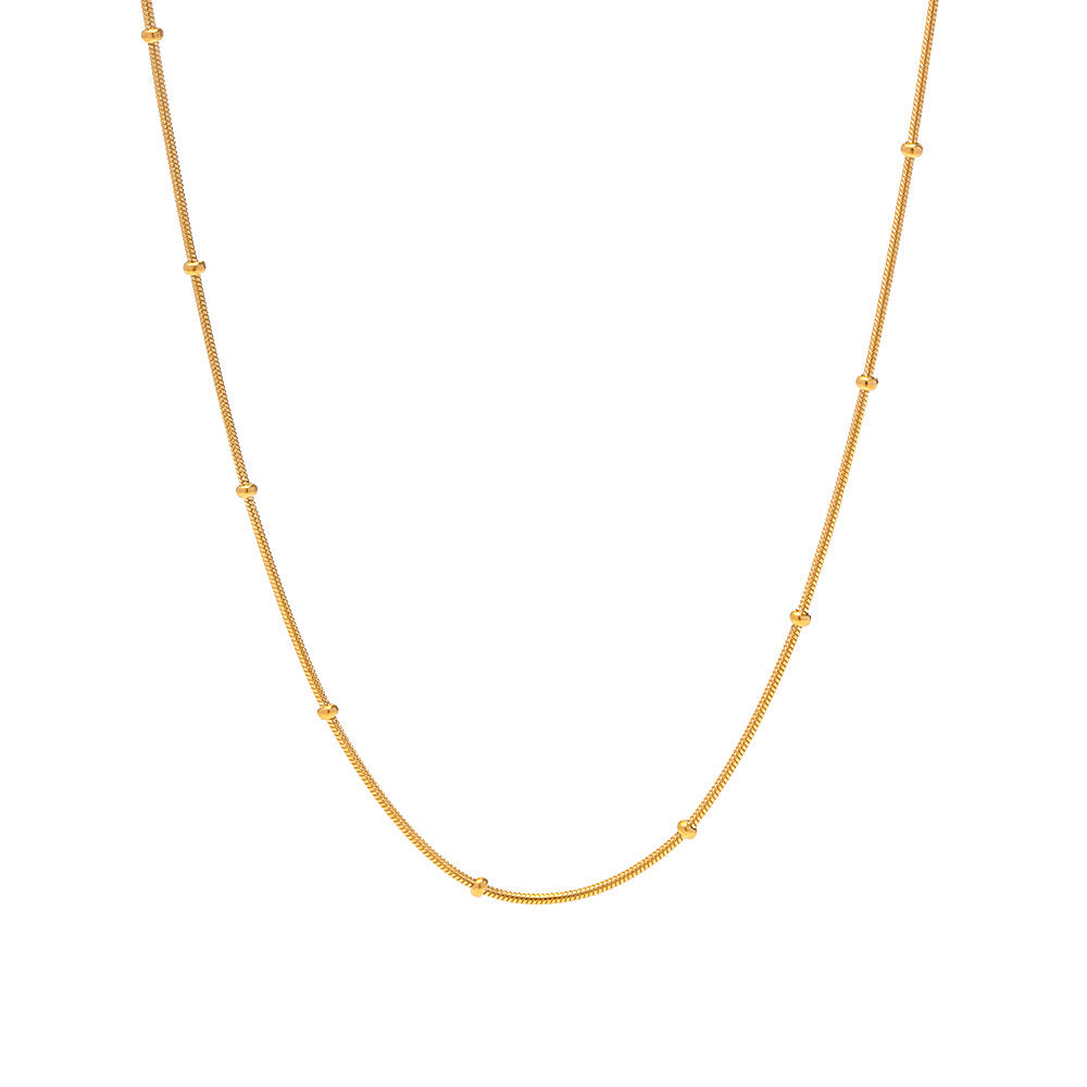 18K Gold Delicate Beaded Chain Choker Necklace