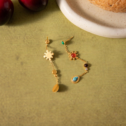 18K Gold Turquoise Gemstone Lure Stud Drop Earrings