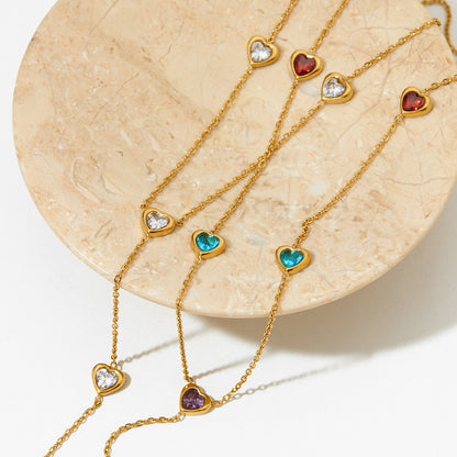 18K Gold Bejeweled Heart Lariat Necklace