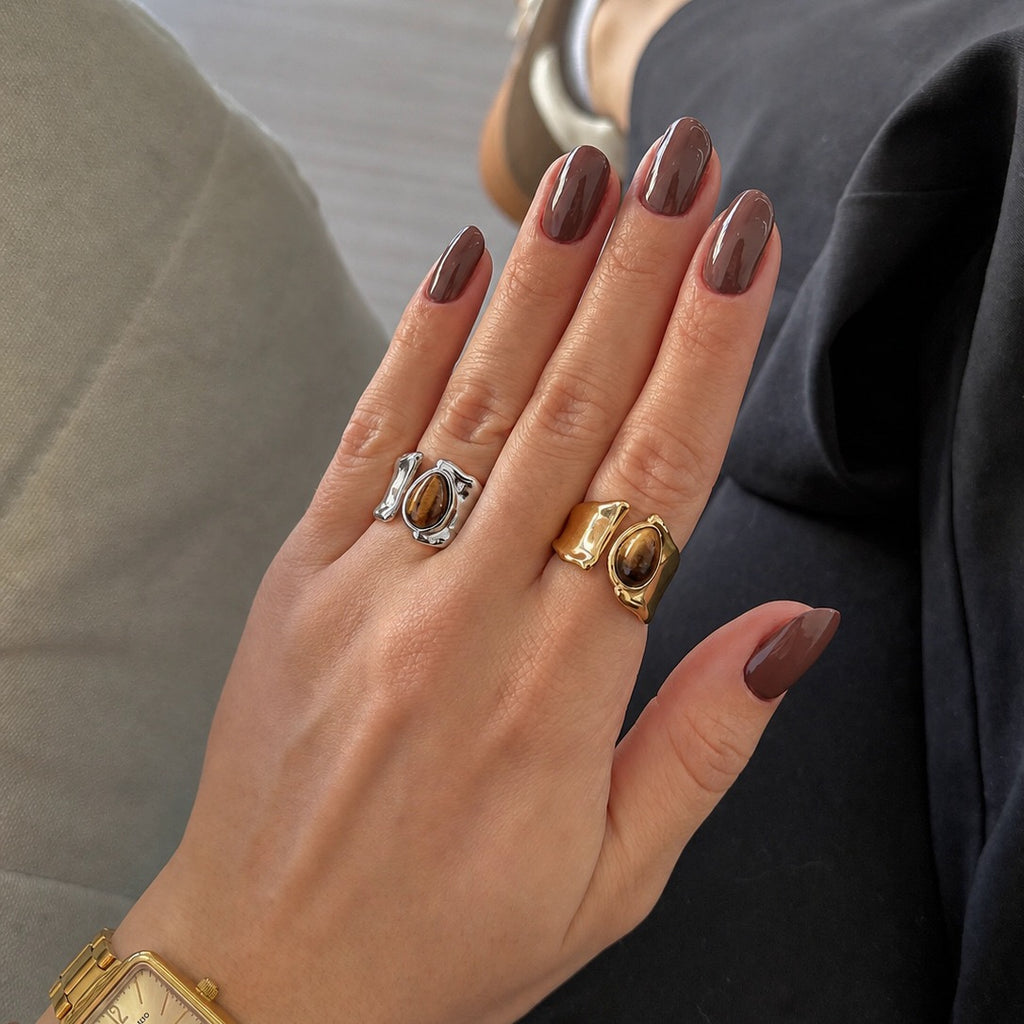 18K Gold Untamed Tiger Eye Statement Band Ring