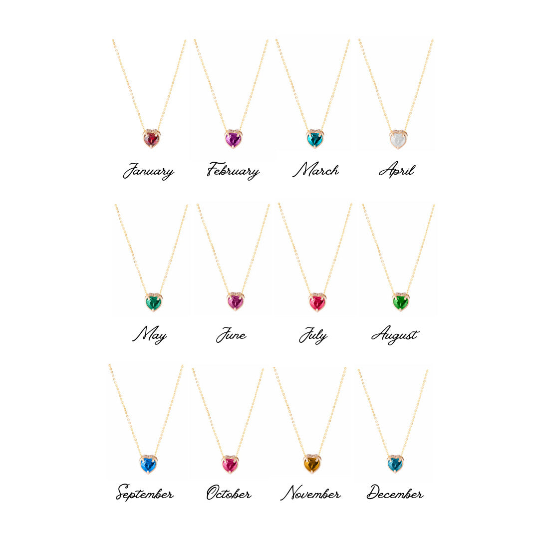 18K Gold Custom Heart Birthstone Charm Necklace