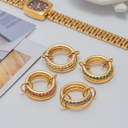 18K Gold Double Link Connected Stacking Pave Ring