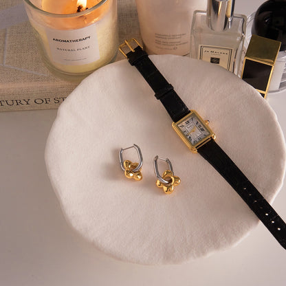 18K Gold and Silver Two Tone Flower Small Hoop Dangle Huggie Earrings