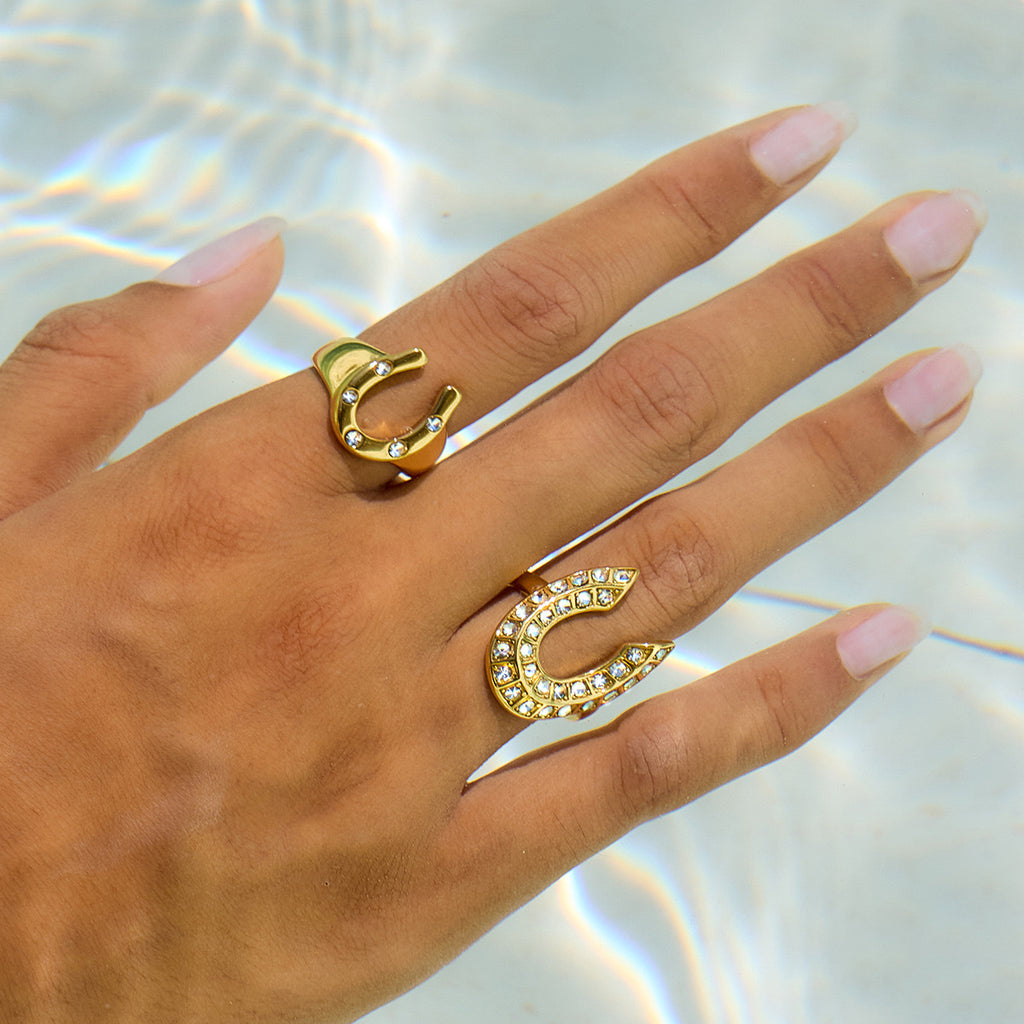 18K Gold Bling Horseshoe Statement Ring