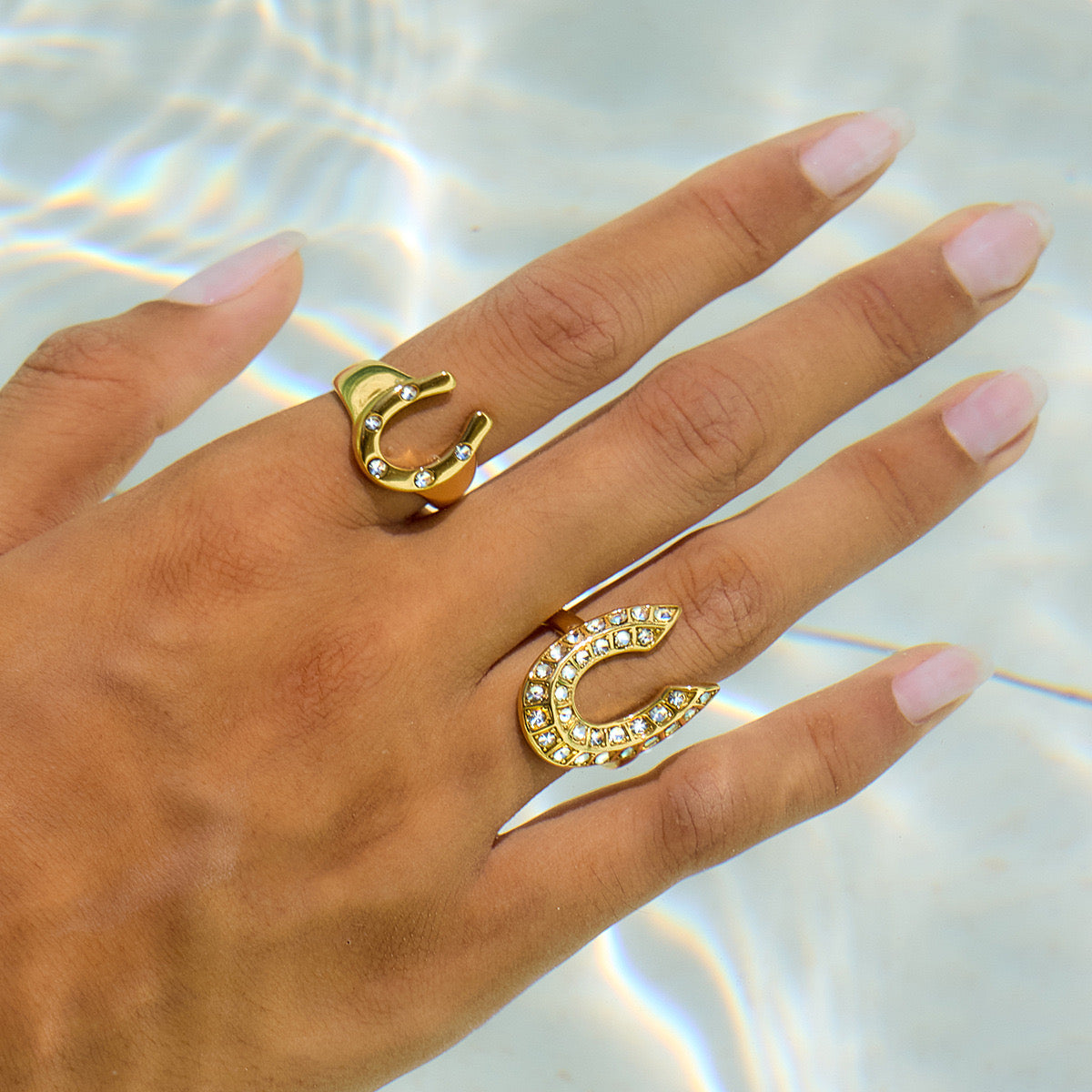 18K Gold Bling Horseshoe Statement Ring