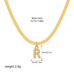 18K Gold Minimalist Glam Herringbone Chain Initial Dainty Necklace
