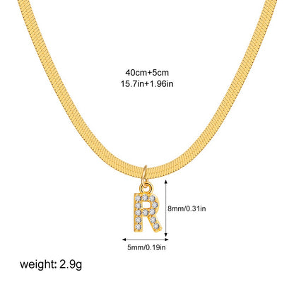 18K Gold Minimalist Glam Herringbone Chain Initial Dainty Necklace