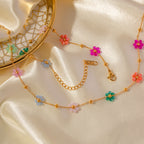 18K Gold Beaded Flower Necklace