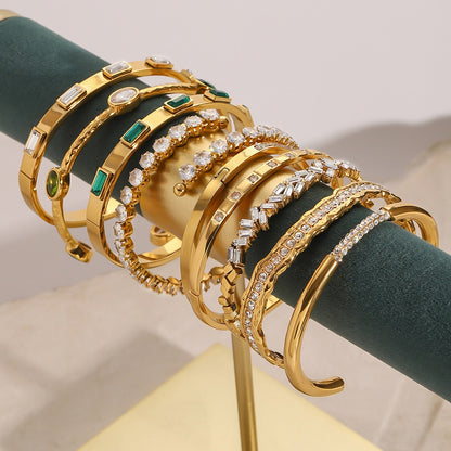 18K Gold Empire Glam CZ Bangle Bracelets Stack