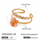 18K Gold Pastel Color Bejeweled Flower Ring