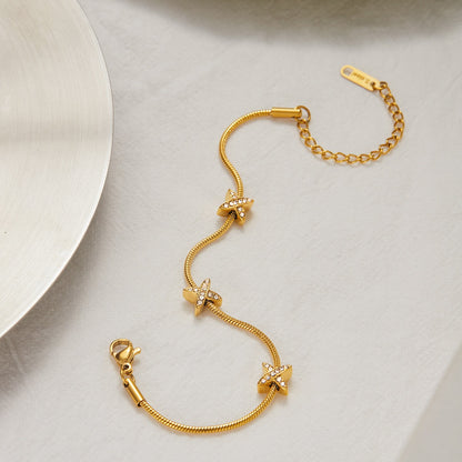 18K Gold Waterproof Dainty Heart Hand Jewelry Chain Bracelet