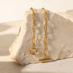 18K Gold Classic Paperclip Toggle Chain Choker Necklace