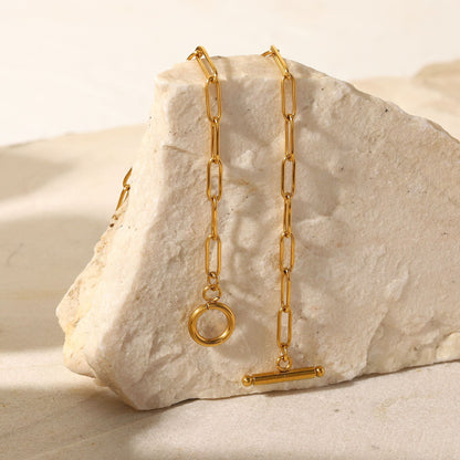 18K Gold Classic Paperclip Toggle Chain Choker Necklace