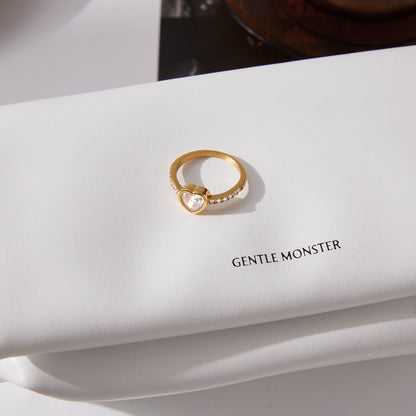 18K Gold Flirt Alert Flower Heart Statement CZ Stacking Ring