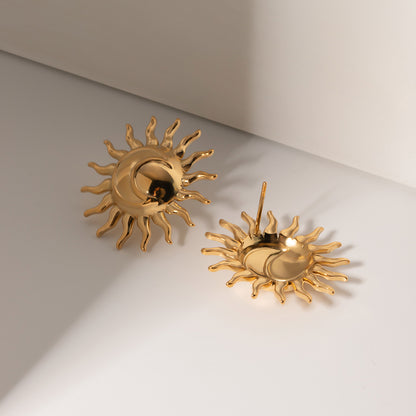 18K Gold Moon and Sun Statement Stud Earrings