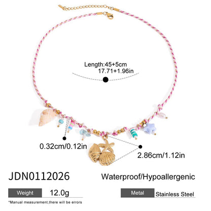 18K Gold Color String Ocean Themed Charm Necklace