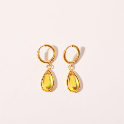 18K Gold Teardrop Birthstone Huggie Earrings