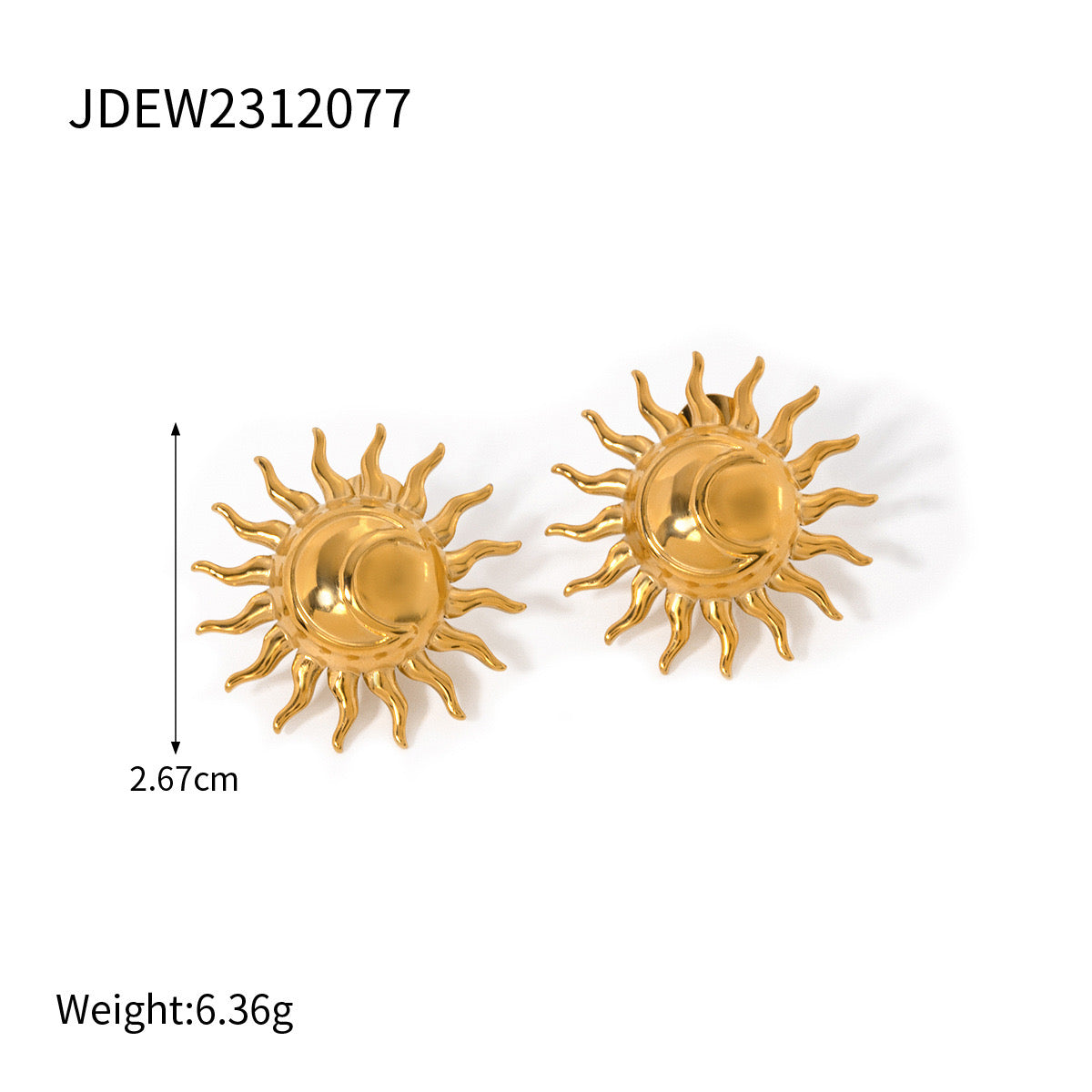18K Gold Moon and Sun Statement Stud Earrings