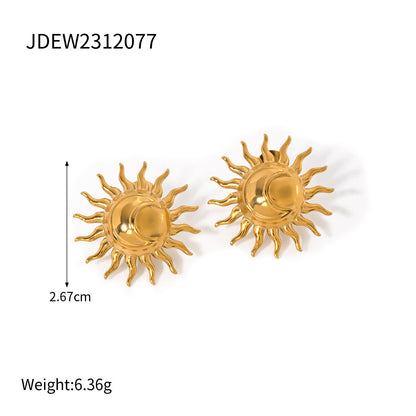 18K Gold Moon and Sun Statement Stud Earrings