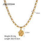18K Gold Pearl Beaded Sealing Stamp Pendant Necklace