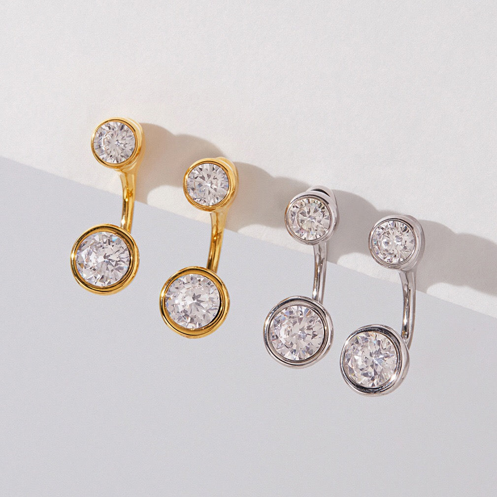 18K Gold and Silver Twin Flame Bezel Jacket Earrings