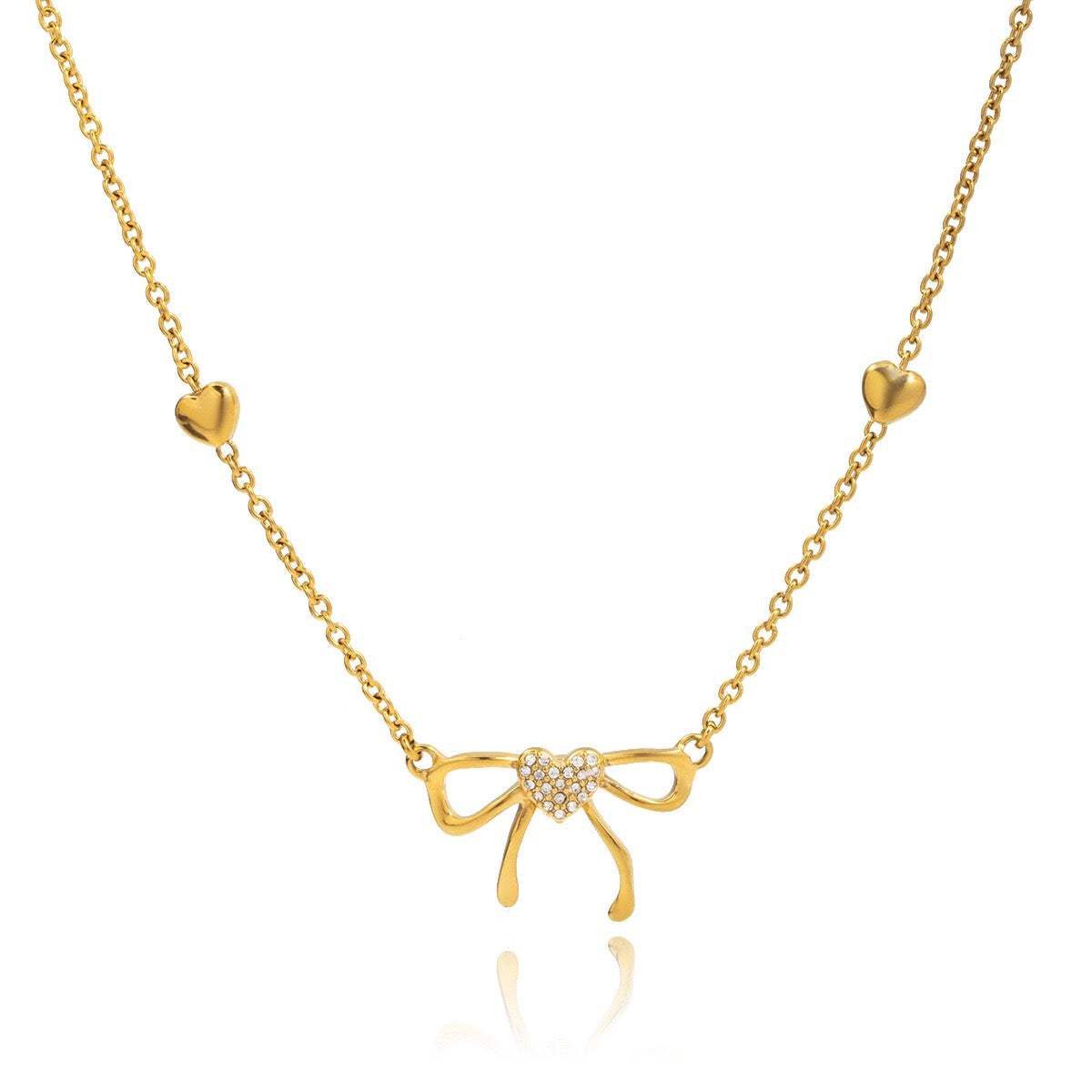 18K Gold Angelic Butterfly Wing Bling Bow Pendant Necklace