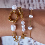 18K Gold Golden Form Pearl Paperclip Chain Bracelet Stack