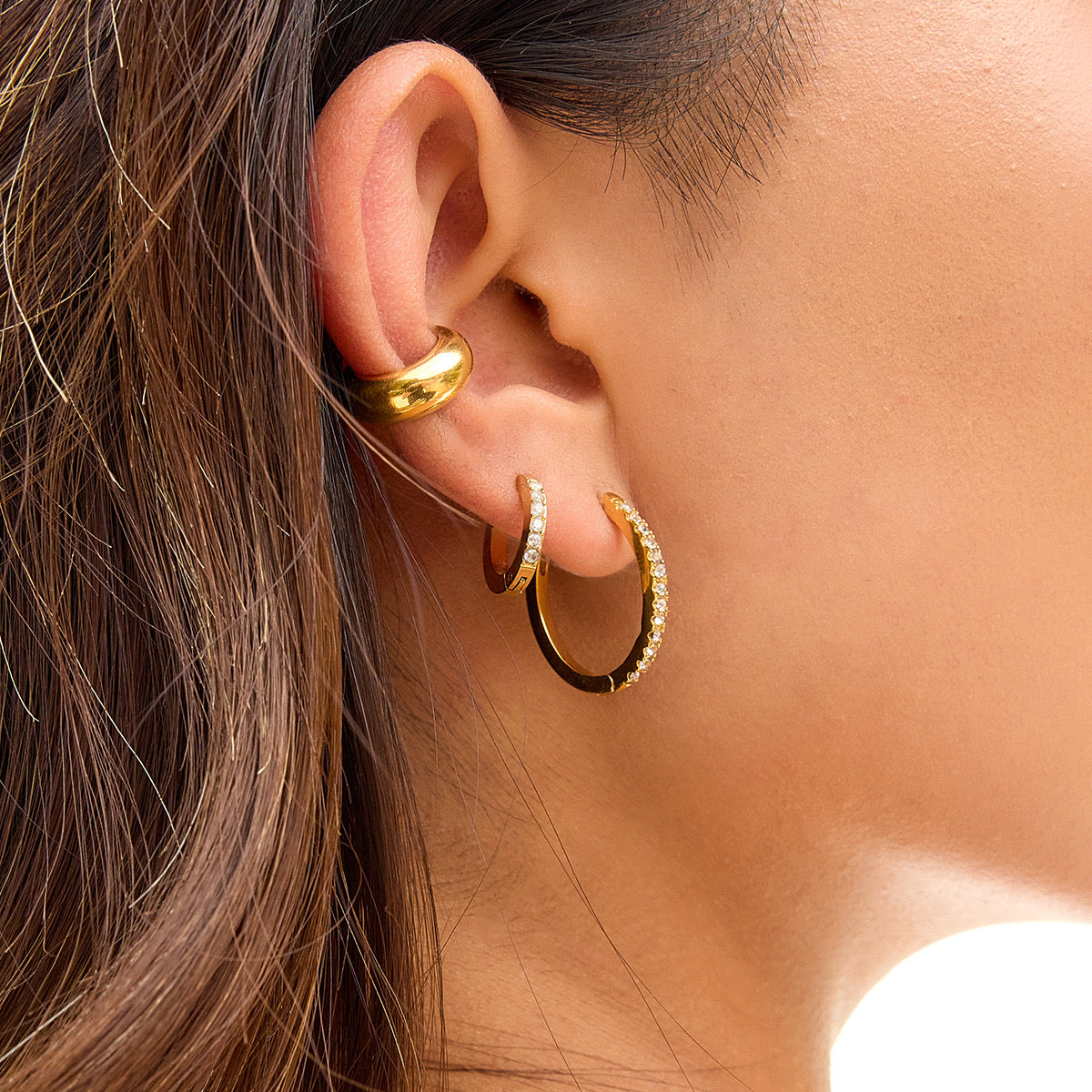 18K Gold Minimalist Bling Huggie Earrings Ear Cuffs Set
