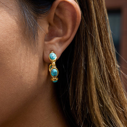 18K Gold Modern Charm Pearl Turquoise Hoop Earrings
