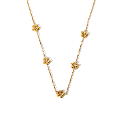 18K Gold Beaded Flower Chain Collar Necklace