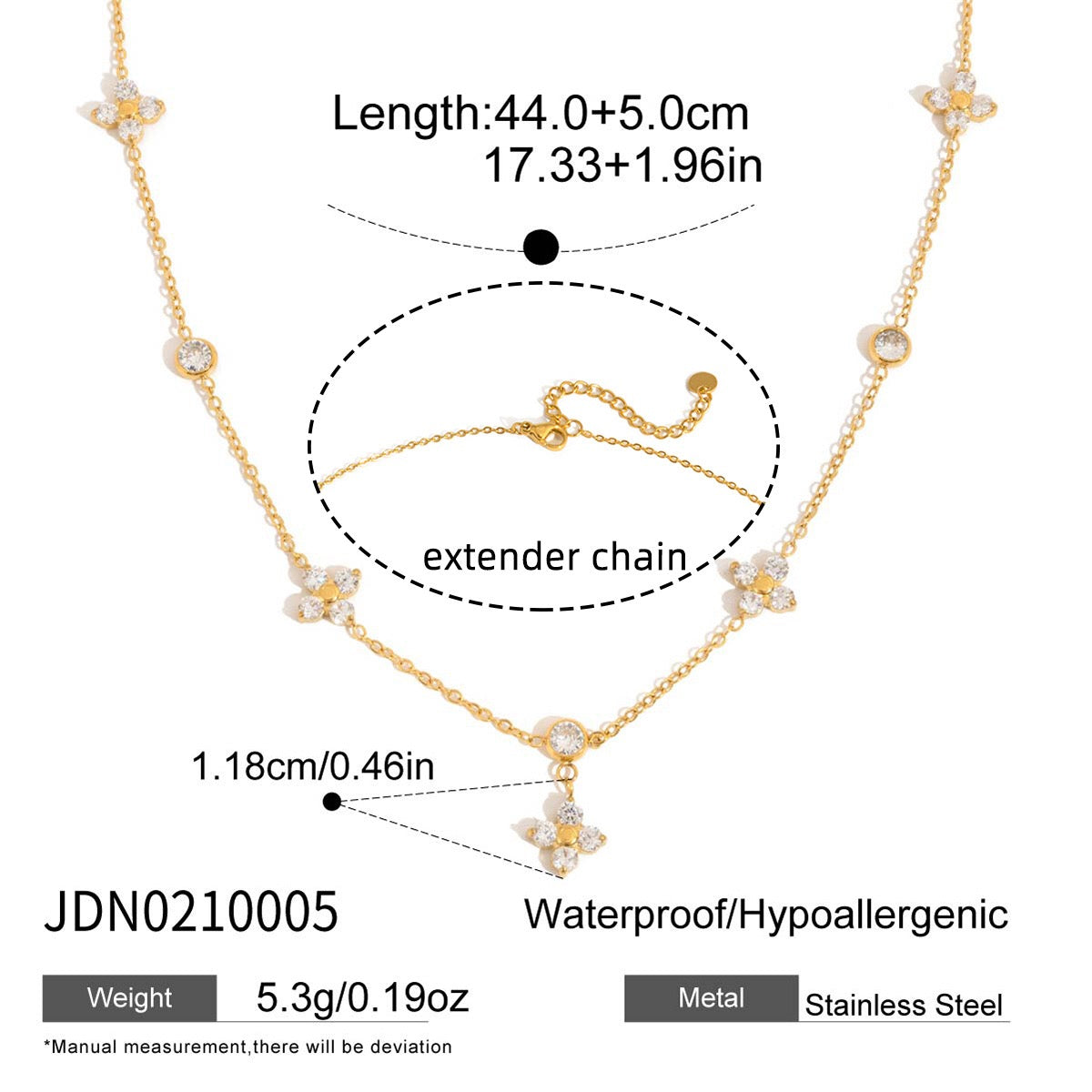 18K Gold Lucky Petal Four Leaf Clover Flower Dainty CZ Necklace