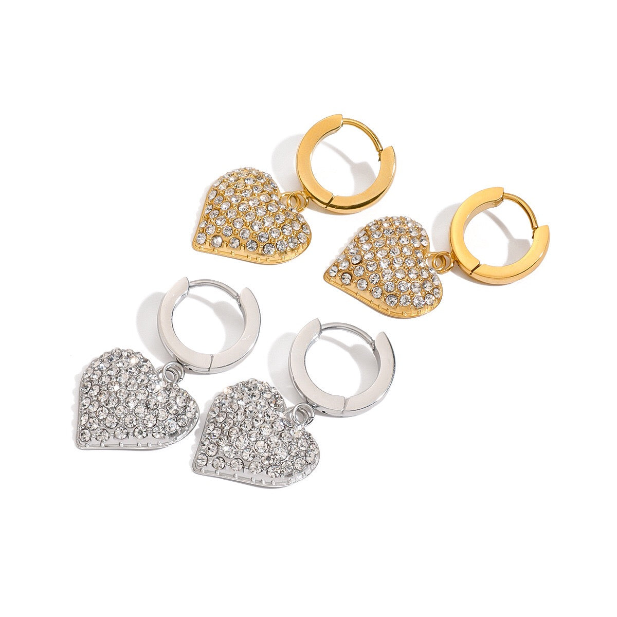 18K Gold Affection Pave Heart Dangle Small Hoop Huggie Earrings