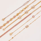 18K Gold Luxury Pink Butterfly Dainty Tennis Chain Bracelet Stack