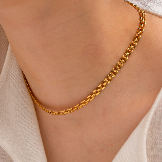 18K Gold Slim Watch Band Choker Chain Necklace