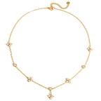 18K Gold Lucky Petal Four Leaf Clover Flower Dainty CZ Necklace