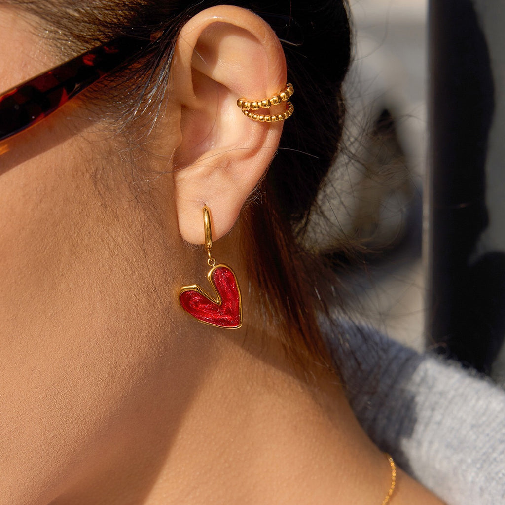 18K Gold Heart Stopper Red Pendant Necklace