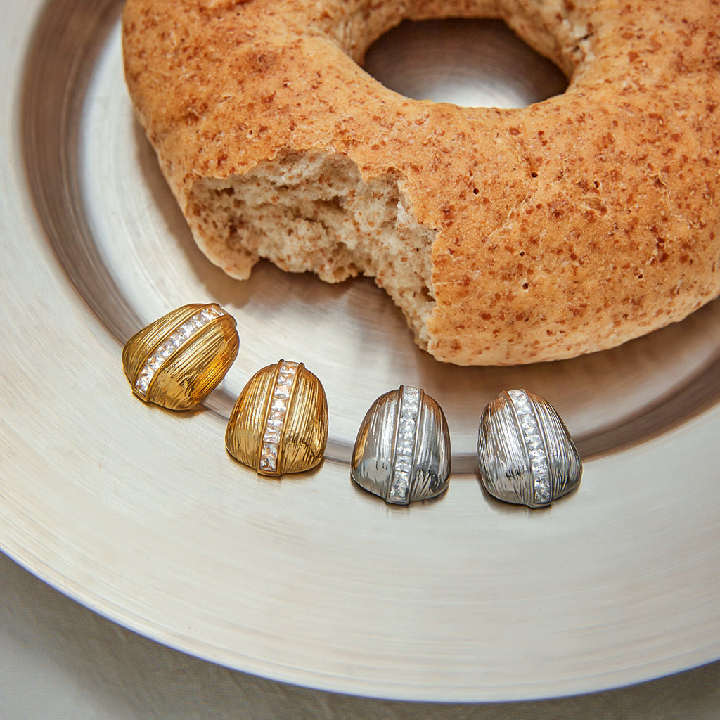 18K Gold Bling Coffee Bean Statement Stud Earrings