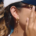 18K Gold Moon Kiss Dangle Huggie Earrings