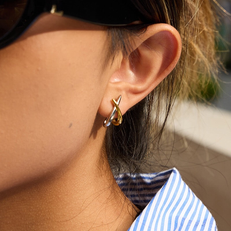18K Gold and Silver Two Tone Dantiy Stud Earrings