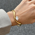 18K Gold Curved Seduction Statement Cuff Bangle Bracelet