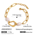 18K Gold Golden Form Pearl Paperclip Chain Bracelet Stack