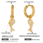 18K Gold Ocean Sparkle Seashell Palm Tree Small Hoop Huggie Earrings with Charm