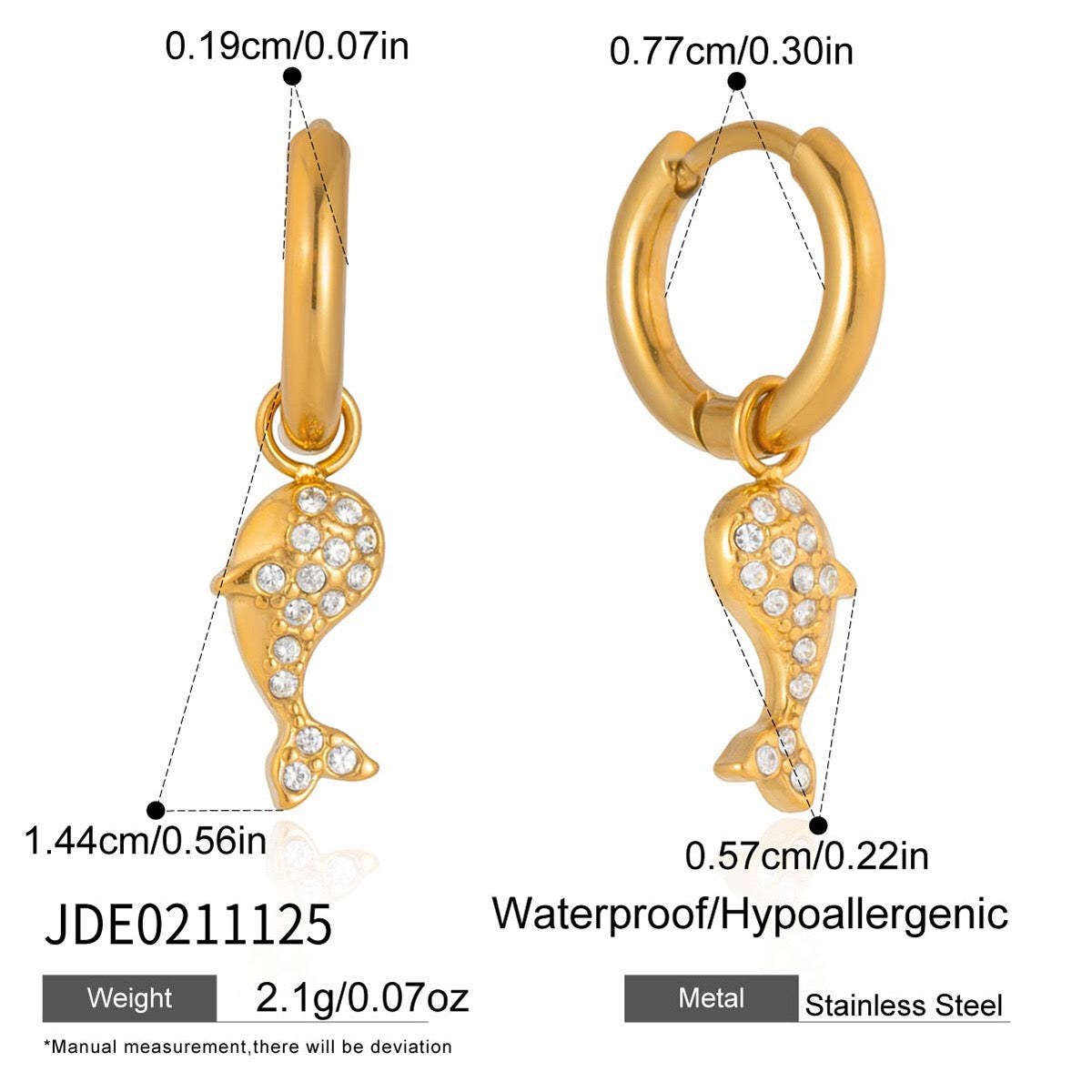 18K Gold Ocean Sparkle Seashell Palm Tree Small Hoop Huggie Earrings with Charm